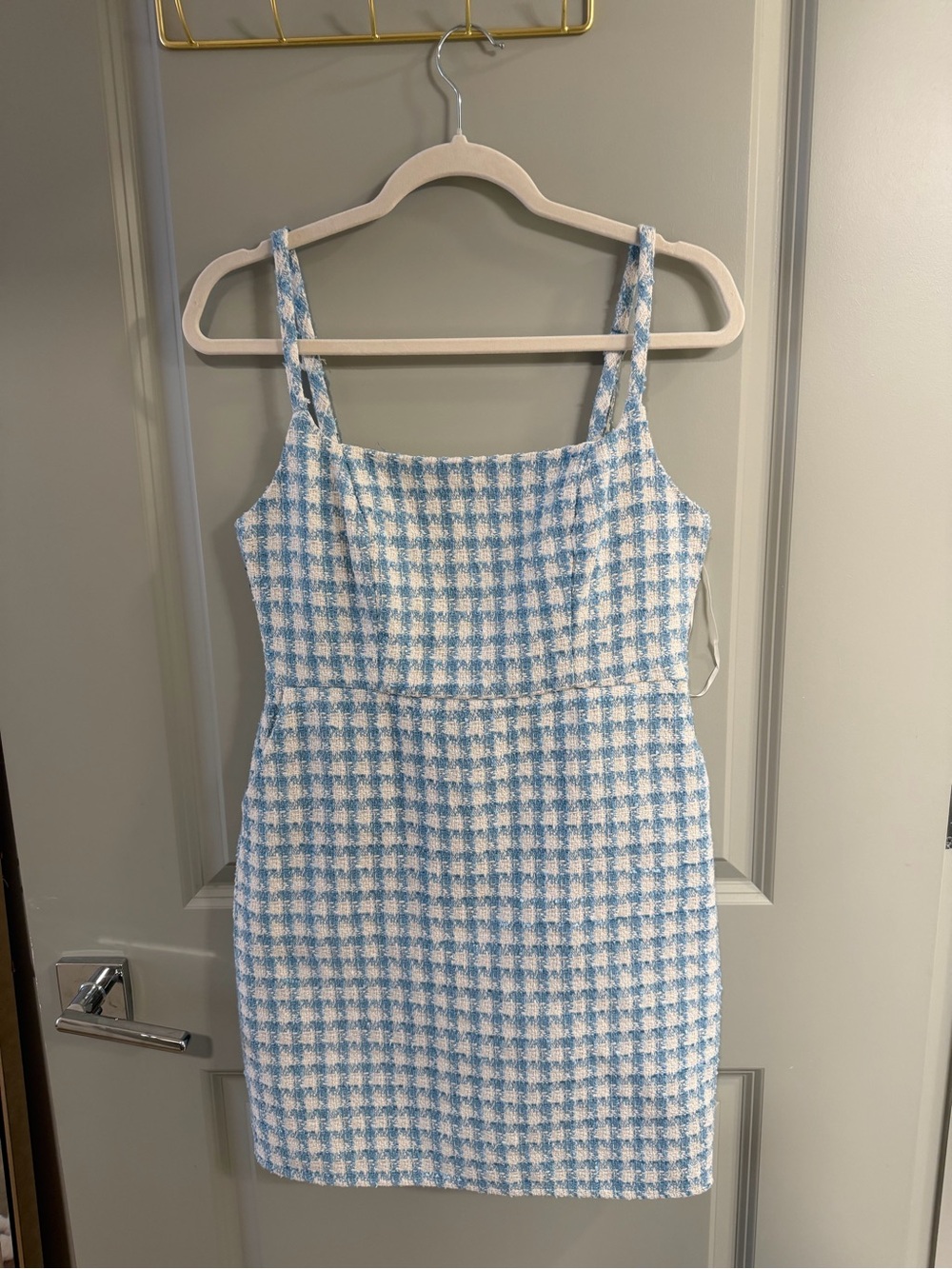 Blue & White Houndstooth Sleeveless Dress